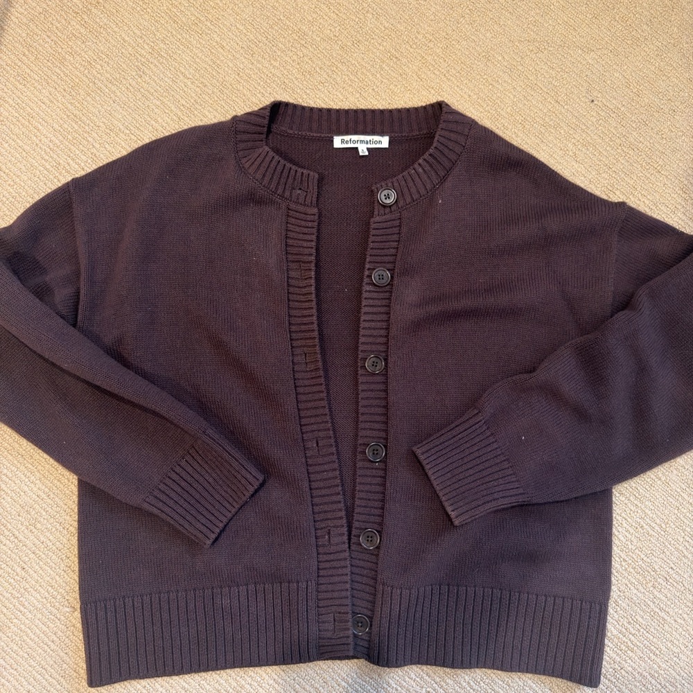 Reformation Women's brown Crewneck Button Cardigan Sweater set